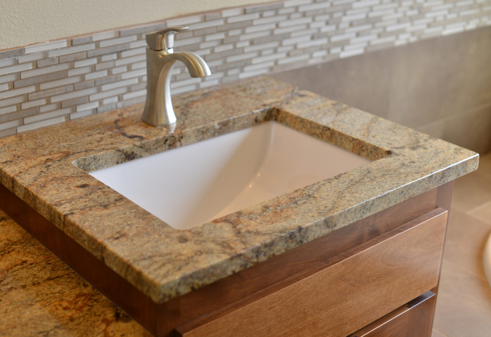 Detail shot of elevated square sink.