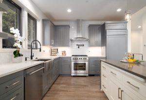 Updated kitchen with sleek new cupboards and hardware.